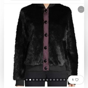 Hunter faux fur bomber jacket -like new. Black w/wine color trim. Size XS